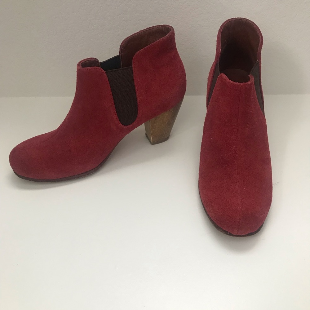 Rachel Comey red suede ankle booties